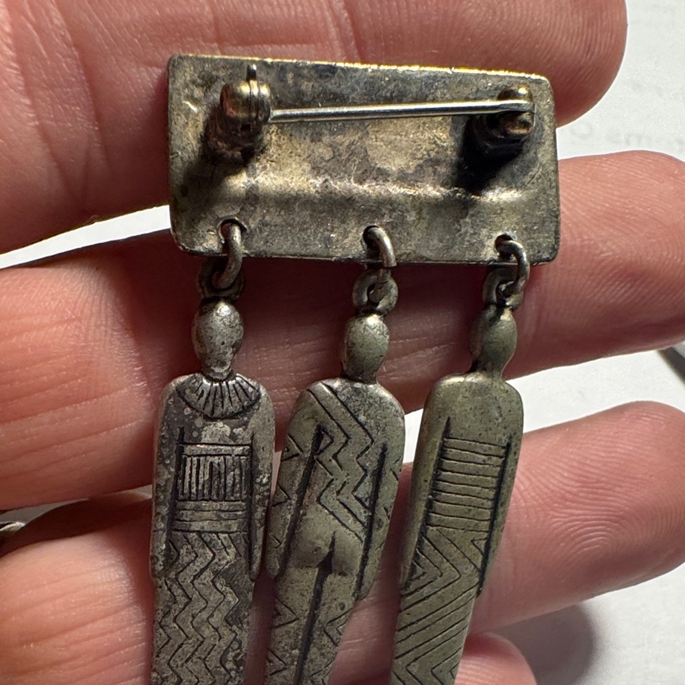 VTG Laurel Burch  Nice Silver Tribal Women Man Drop Brooch collectable Costume - Picture 3 of 5